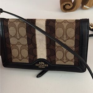 Coach Signature Stripe Crossbody Bag in Brown and Black